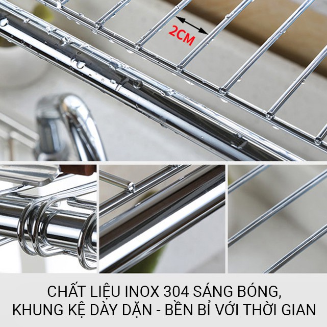 Kệ Để Chén Bát  Đa Năng Chất Liệu Inox 304 Cao Cấp Chống Han Gỉ - (Kèm giá đựng dao thìa đũa, kệ để thớt, khay đựng nước