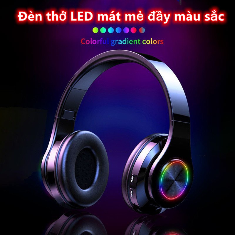 Tai nghe bluetooth không dây B39 có đèn led / có giắc cắm PC / thẻ tf cắm được / với hiệu ứng âm thanh loa siêu trầm / giảm tiếng ồn