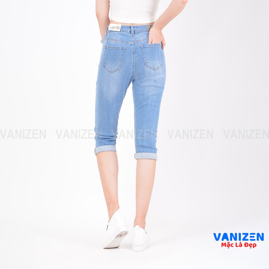 Quần ngố jean nữ đẹp lưng cao cạp cao xước nhẹ hàng hiệu cao cấp mã 335 VANIZEN