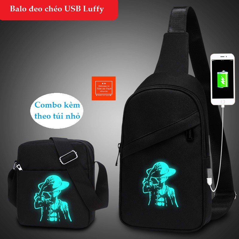 Túi đeo chéo dạ quang có cổng USB (không có lỗ tai nghe) + tặng 1 túi nhỏ