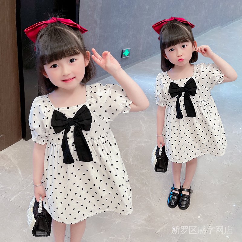 ❤❤Đầm công chúa chấm bi thắt nơ thời trang mùa hè cho bé gái 2021 01Lj
