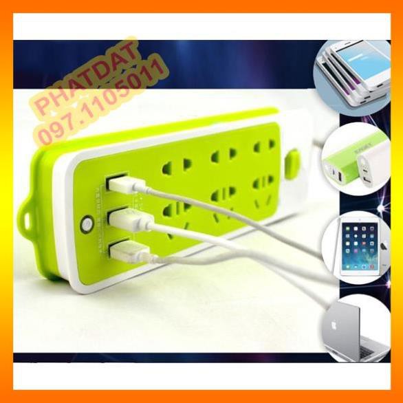 Ổ Cắm Điện Đa Năng Chống Giật 6 Lỗ Và Có 3 Cổng Sạc Usb Cho Điện Thoại, Máy Tính Bảng