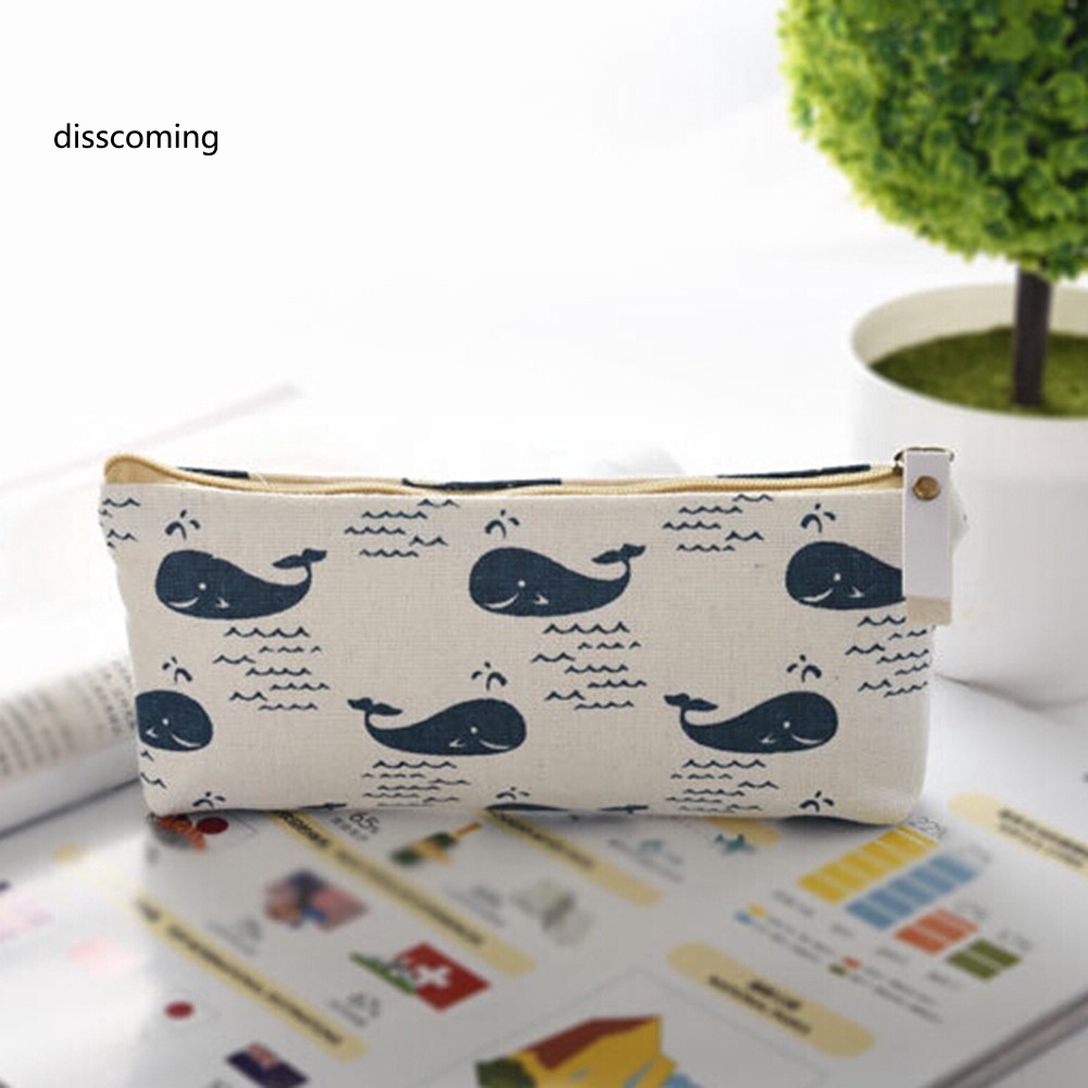 Túi đựng bút bằng vải lanh cotton với họa tiết hoạt hình dễ thương