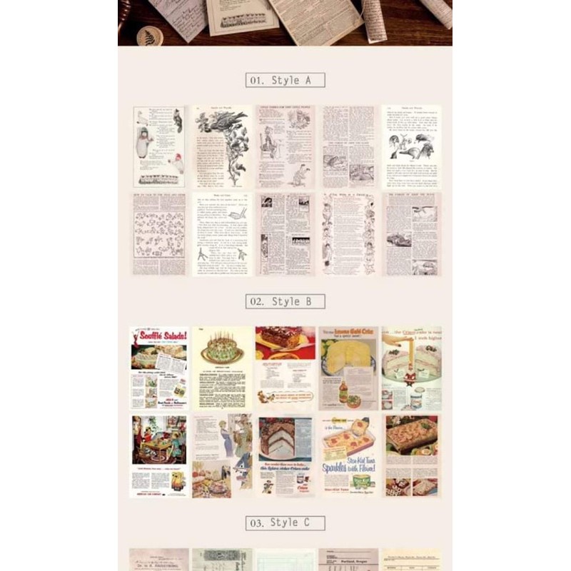 Set 50 tờ giấy  kraft in ấn hoạ tiết màu vintage dùng cho trang trí sổ tay