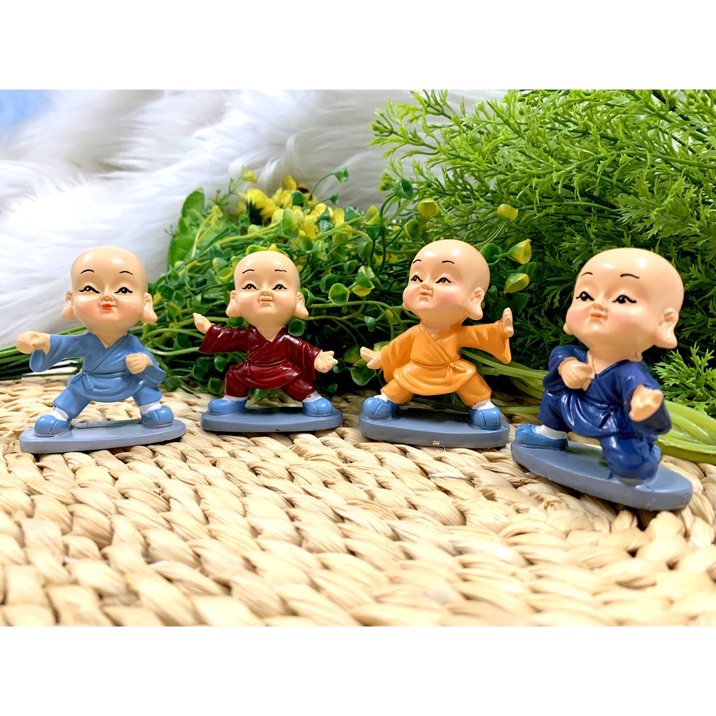 Bộ 4 tượng chú tiểu múa quyền tai to Tài Lộc Phúc Đức ( Hình Thật )