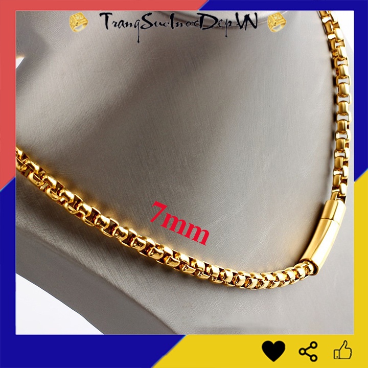 Dây chuyền nam inox 7ly khóa Vip mạ vàng siêu đẹp, bền màu, thể hiện đẳng cấp phái mạnh
