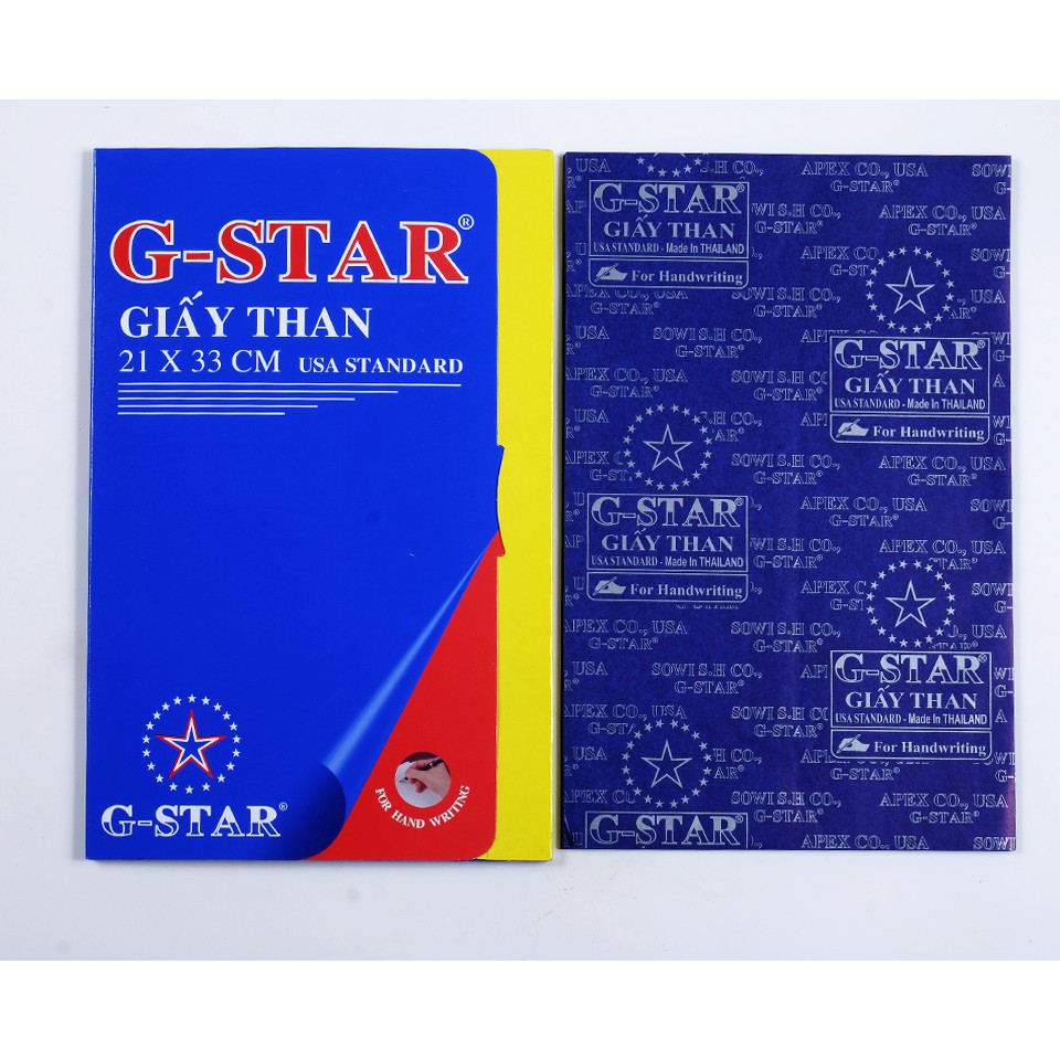 Giấy than Gstar A4. 1 xấp 100 tờ. Kích thước: 210 x 297 mm. Sử dụng được nhiều lần. Vi Tính Quốc Duy