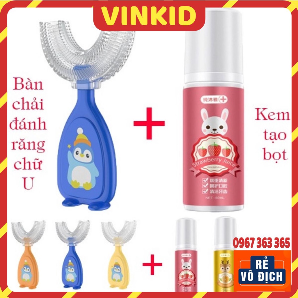 Combo bàn chải đánh răng cho bé + kem đánh răng trẻ em tạo bọt nuốt được 1,2,3..12 tuổi