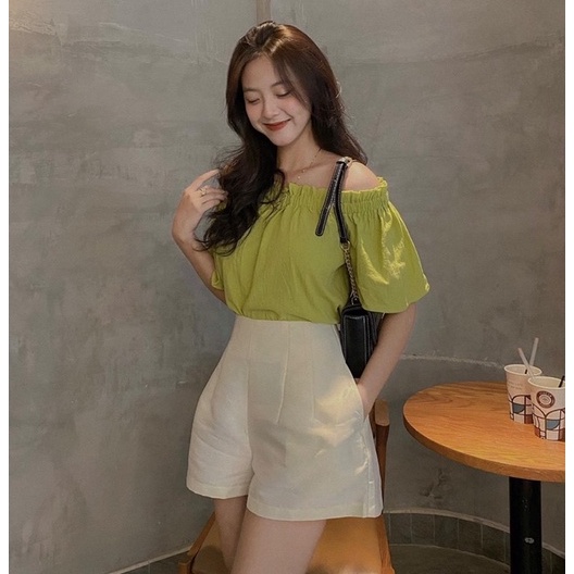 Quần short nữ ống rộng phồng cạp cao tafta quần short tafta phồng thiết kế Mã QS_111