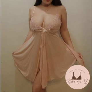 Đầm ngủ ren xẻ tà trước bigsize