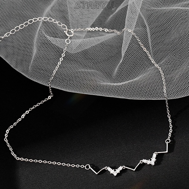 Vòng cổ Choker Bạc 925 Mặt Hình Nhịp Tim Đính Đá Zircon Thanh Lịch Cho Nữ