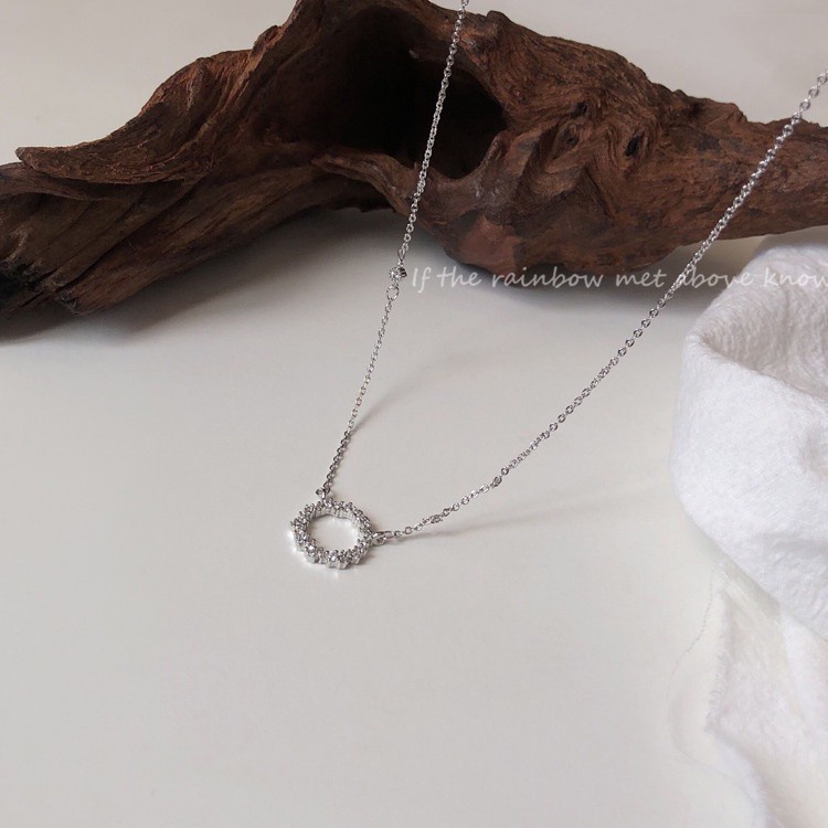 Vòng cổ mặt tròn nhỏ đính đá zircon đơn giản phong cách Hàn Quốc mới