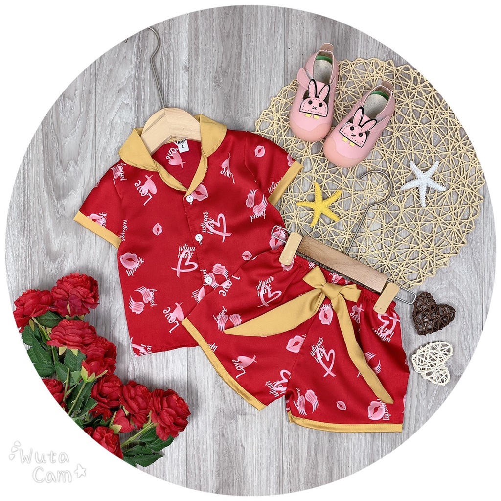 SALE BỘ PIJAMA CÔC TAY CHẤT LỤA SATIN MỀM MỊN MÁT CHO BÉ GÁI SIZE 14-27KG