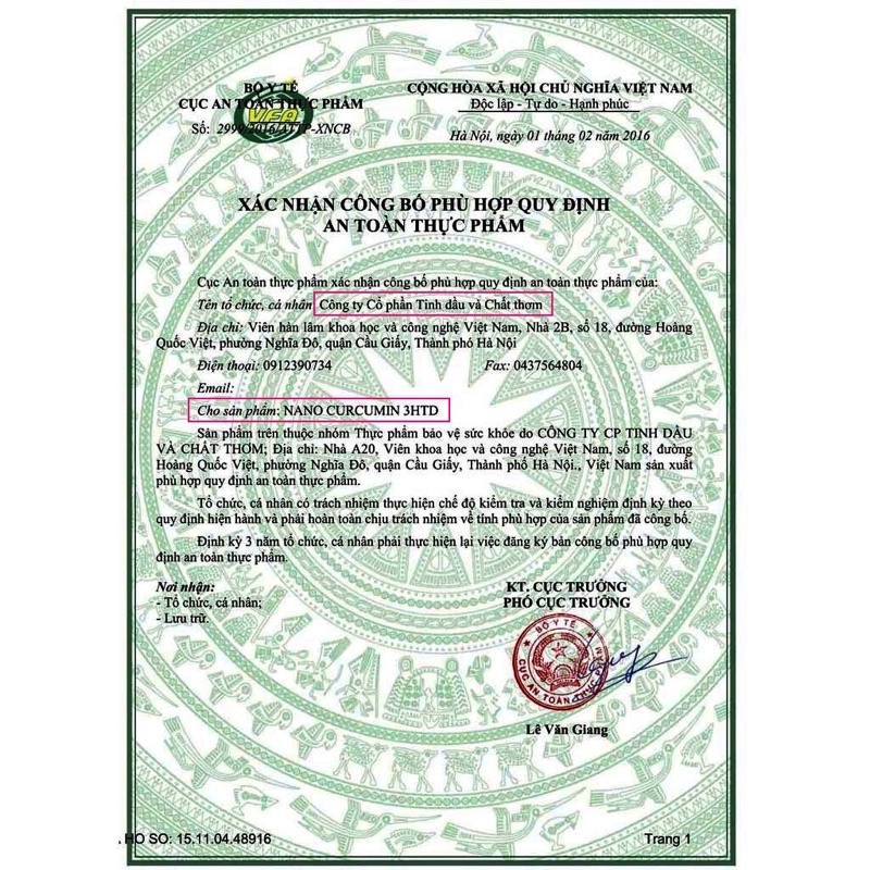 Nanocurcumin 3HTD 20% dạng bột Hộp 50gram, Viện Hàn lâm KH&CN Việt Nam