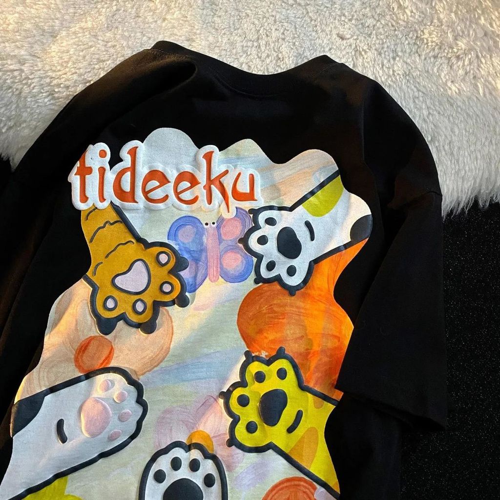 Áo Thun Tay Ngắn Dáng Rộng In Họa Tiết Trẻ Trung Phong Cách Hàn Quốc Cho Bạn Gái