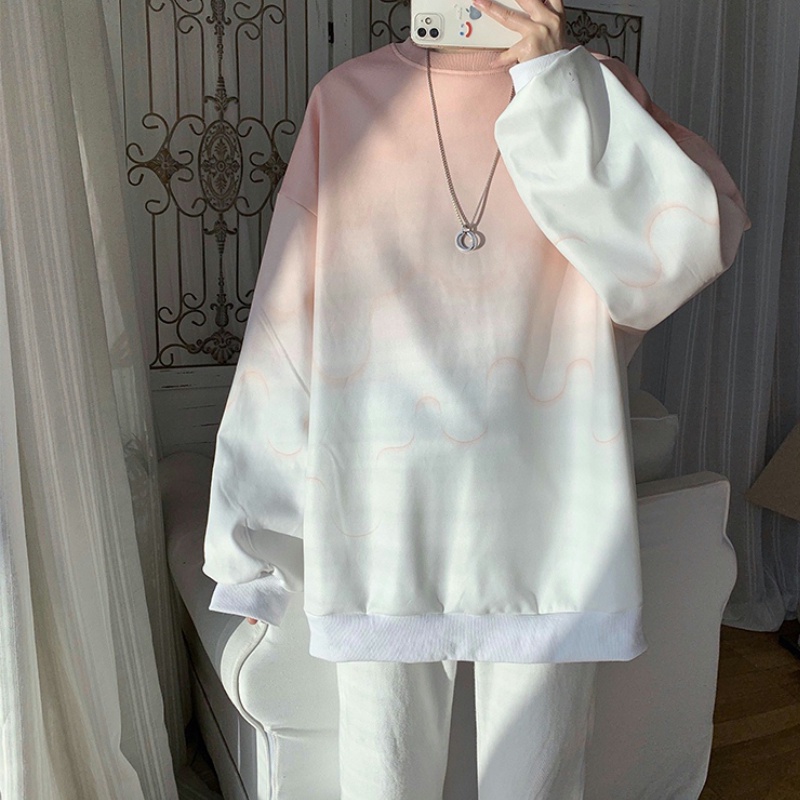 Áo sweater cổ tròn dáng rộng màu gradient thời trang mùa thu cho nam giới