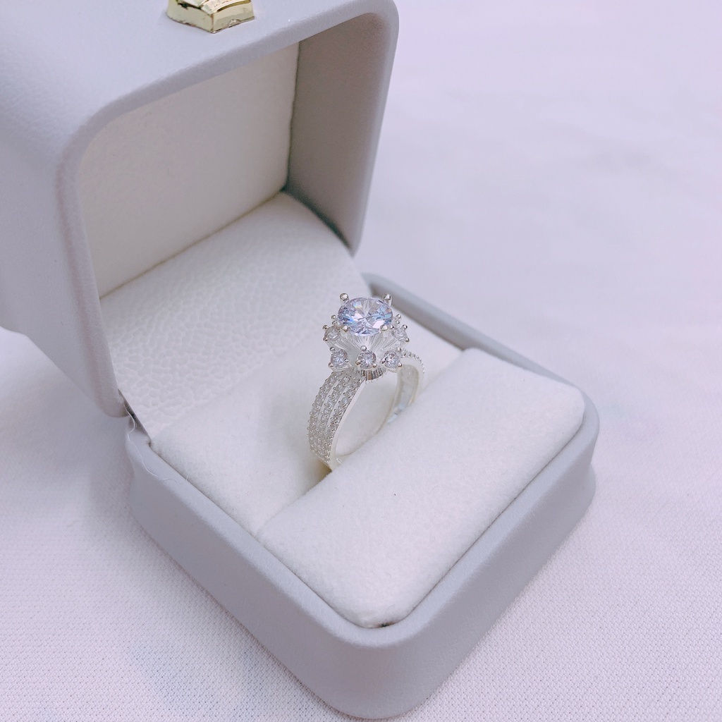 Nhẫn bạc nữ đính đá cao sang chảnh cam kết bạc thật - Kho sỉ bạc Nhất Linh