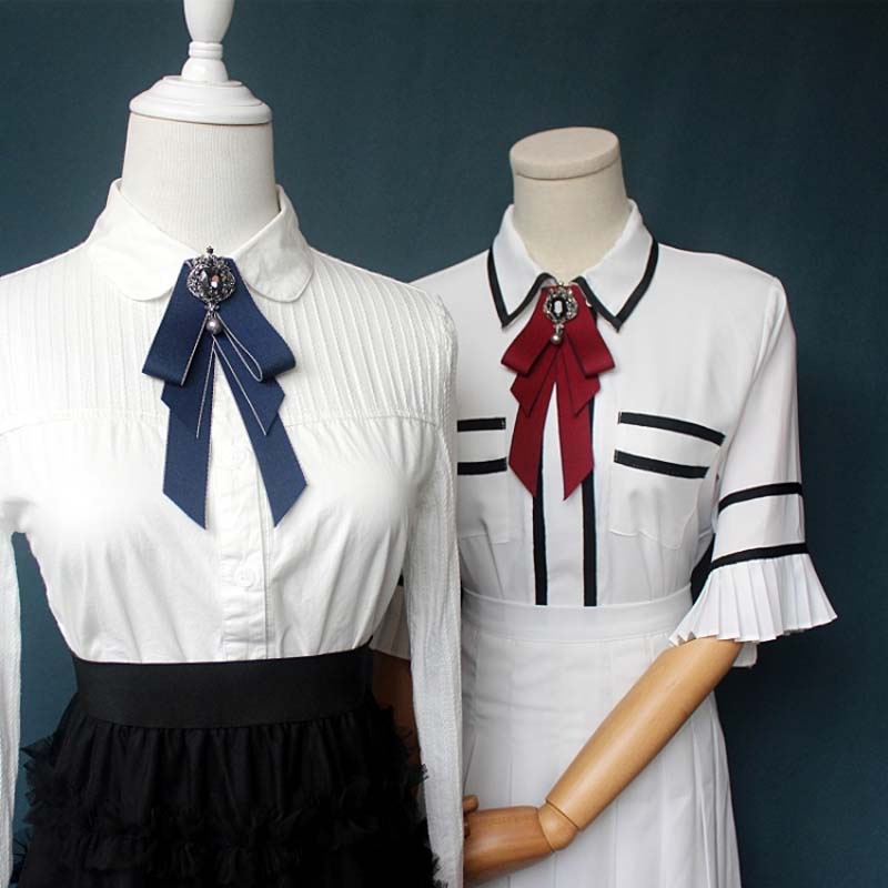 Cà vạt nơ đen đính ngọc trai giả phong cách vintage cho nữ