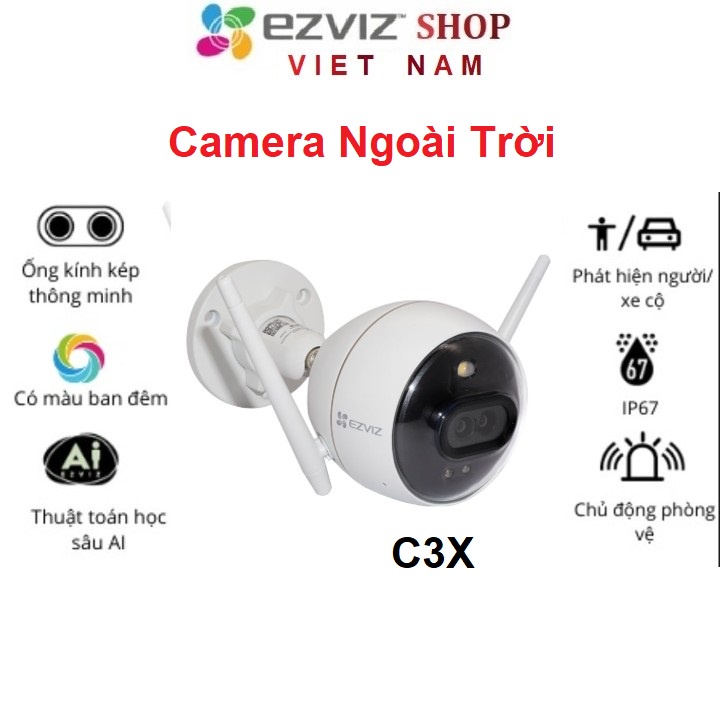 Camera Wifi EZVIZ Ngoài Trời C3X 1080P 2.0MP (CS-CV310) , có màu ban đêm, báo động công nghệ AI