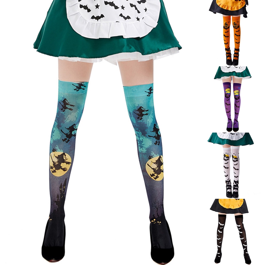 Tất Chân Cao Qua Gối Họa Tiết Phù Thủy Halloween