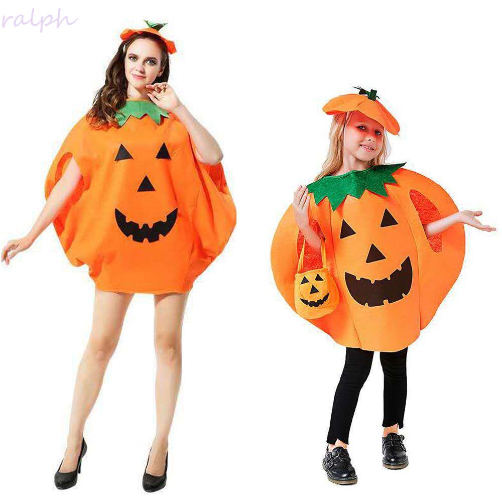 Bộ Trang Phục Hóa Trang Halloween Hình Bí Ngô Kèm Nón Và Túi Đựng Dành Cho Trẻ Em Và Người Lớn