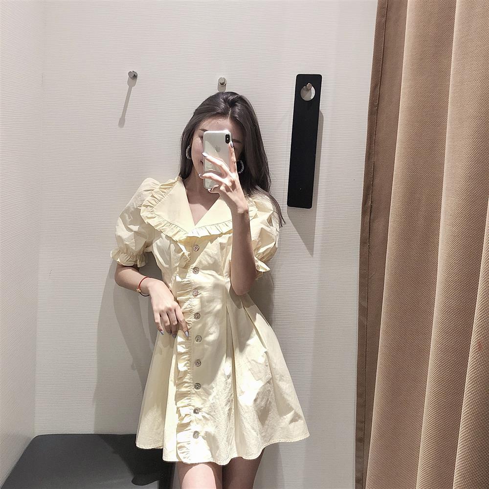 Đầm Sơ Mi Tay Phồng Phối Ren Thời Trang Mùa Hè Pháp Mới