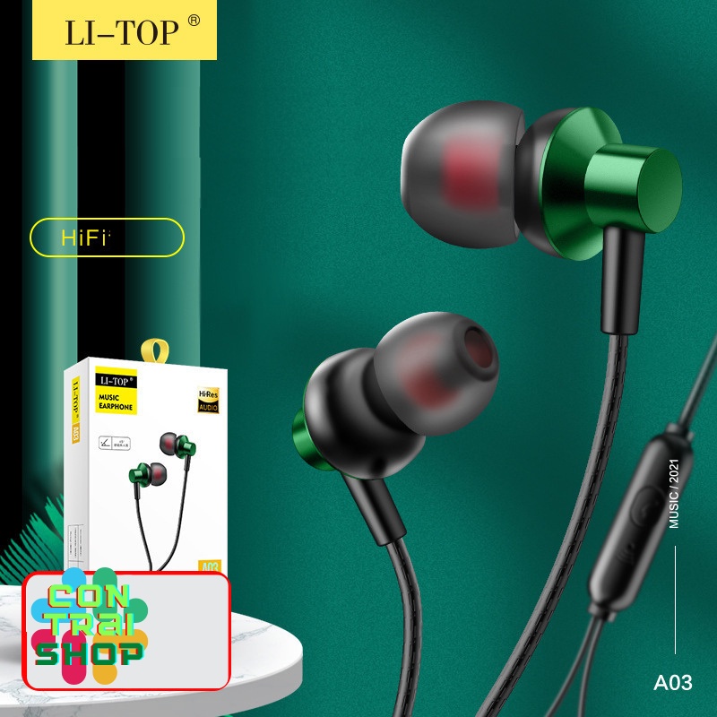 Tai nghe có dây nhét tai chính hãng Li-top A03 chống ồn 3.5mm bảo hành 1 đổi 1 trong 1 tháng