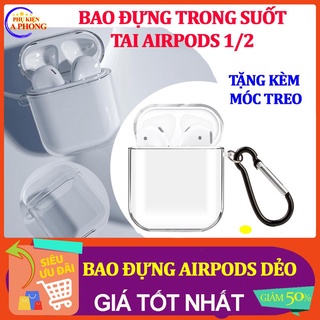 [Bán Chạy - Freeship] Bao Đựng Tai Nghe Airpod 1/2 Silicon Dẻo Trong Suốt, bao dung dock sạc airpods, TẶNG KÈM MÓC TREO.