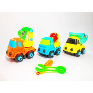 Bộ 3 xe ô tô mô hình công trình, xe cứu hoả tháo lắp được tặng kèm tua vít và mỏ lếch