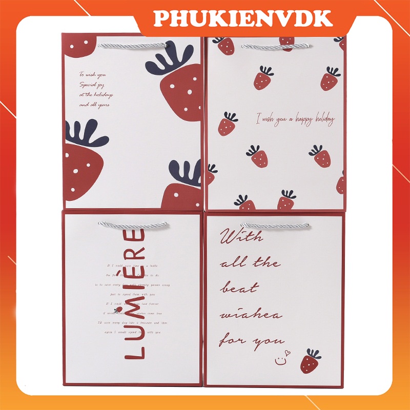 Túi quà tặng dâu tây túi giấy cứng chúc mừng sinh nhật lễ hội sự kiện