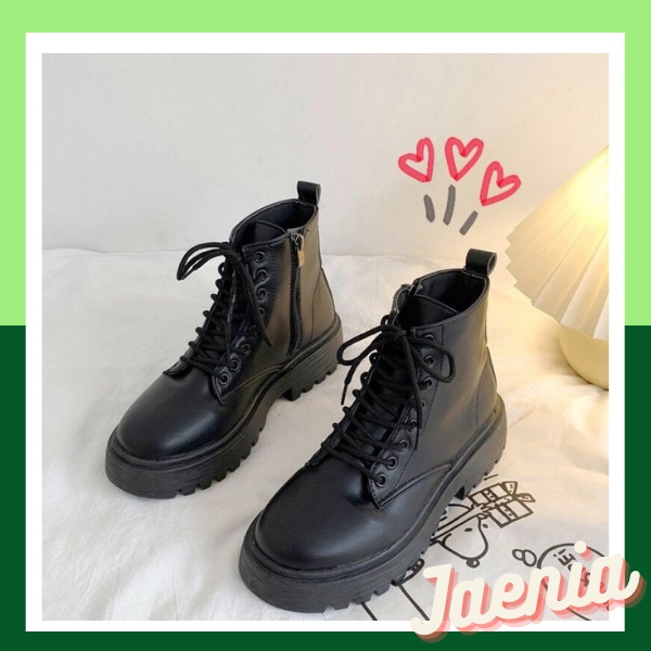 Giày boot nữ cổ cao cao gót 5 cm chiến binh ulzzang big size JAENIA GD003