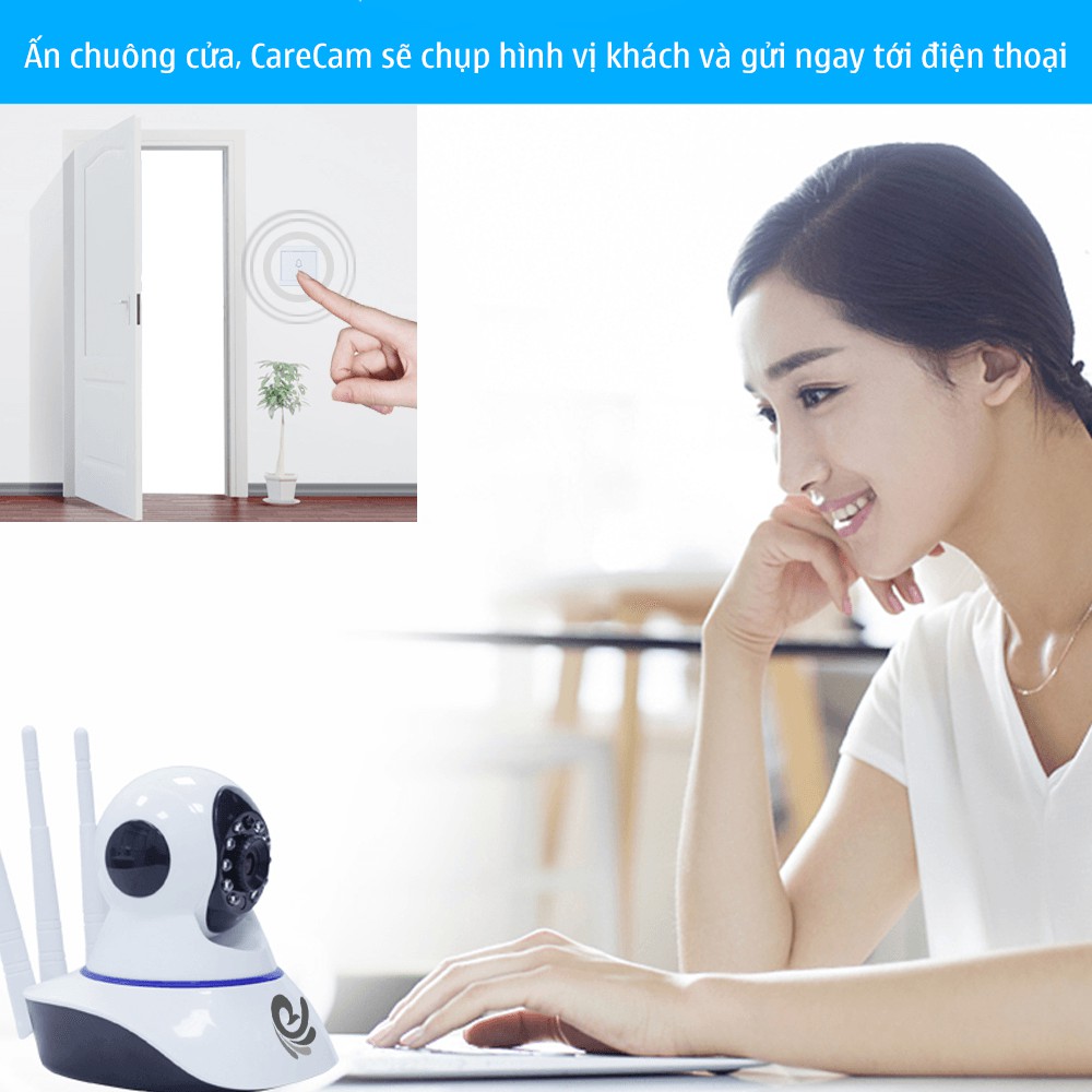Camera WIFI không dây 3 râu Care Cam 2.0 Mpx full HD1080, xoay 360 độ, xoay bám theo chuyển động, đàm thoại 2 chiều | BigBuy360 - bigbuy360.vn