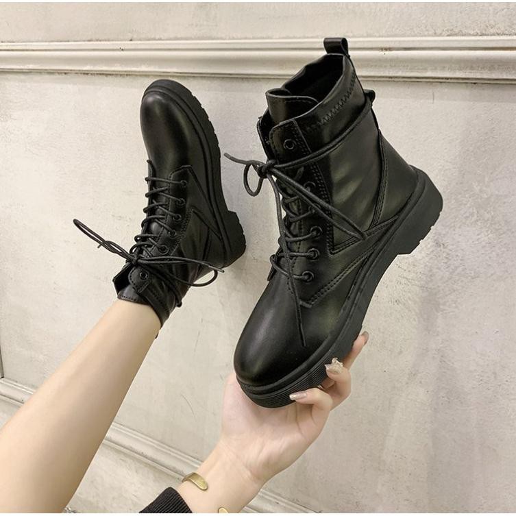 Giày bốt nữ Martin cổ thấp 💥BÁN CHẠY - GIÁ RẺ💥 giày bốt đen nữ phong cách Ulzzang đế cao 2cm | BigBuy360 - bigbuy360.vn