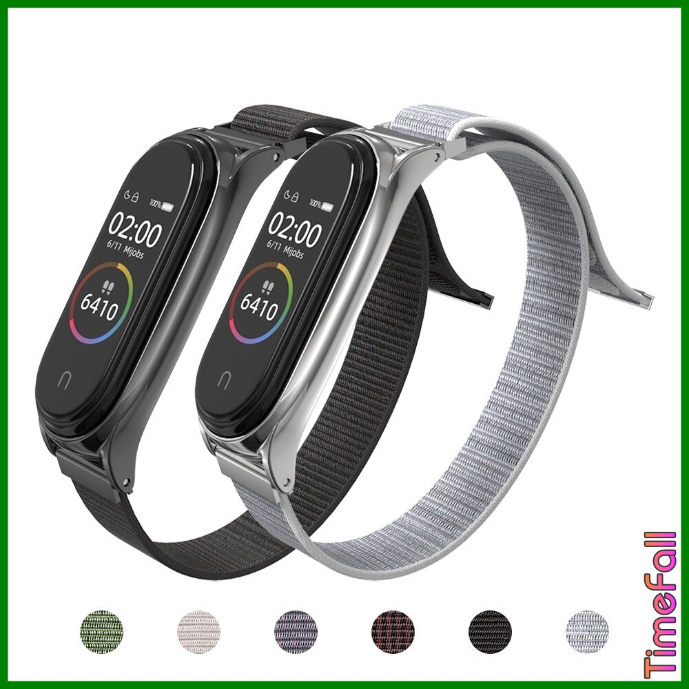 Dây đeo nylon mặt kim loại viền cong PLUS Mi band 4, MIBAND 3 chính hãng MIJOBS, dây đeo miband 4, mi band 3 nylon PLUS