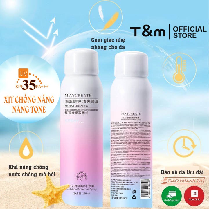 Xịt Chống Nắng【☀️𝑭𝒓𝒆𝒆𝒔𝒉𝒊𝒑☀️】 Hàng Chuẩn Xịt Chống Nắng Trắng Da Maycreate 150ml Spf35