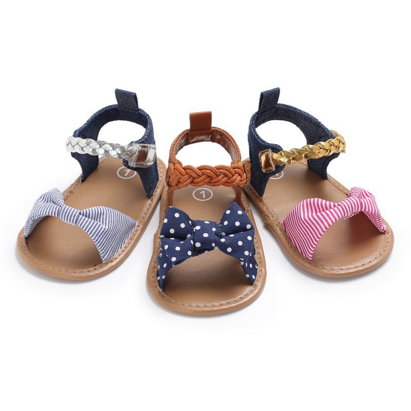 Giày sandals quai nơ kẻ sọc dễ thương cho bé