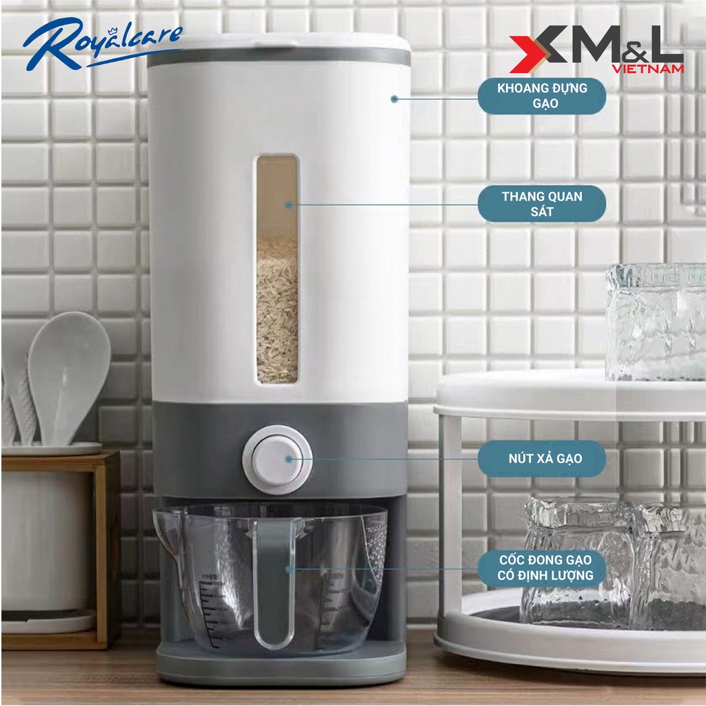 Thùng đựng gạo thông minh M&L Royalcare 6068 - bao gồm khay đựng ngũ cốc - chống ẩm mốc côn trùng - đồ gia dụng tiện ích
