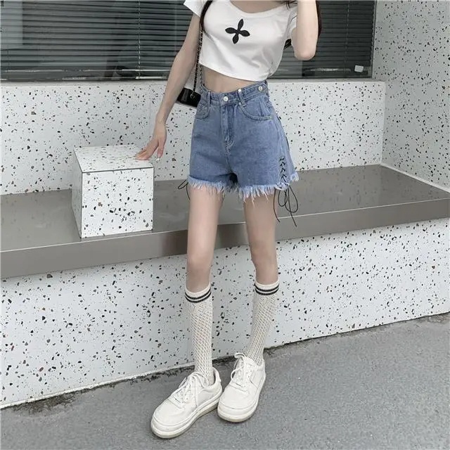 【45-100KG】Quần Short Denim Lưng Cao Dáng Chữ A Plus Size C9294 Cho Nữ