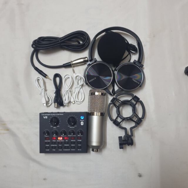 Combo thu âm livestream míc hát BM800 sound card v8 tặng tai nghe 450 bh 6 tháng đổi mới