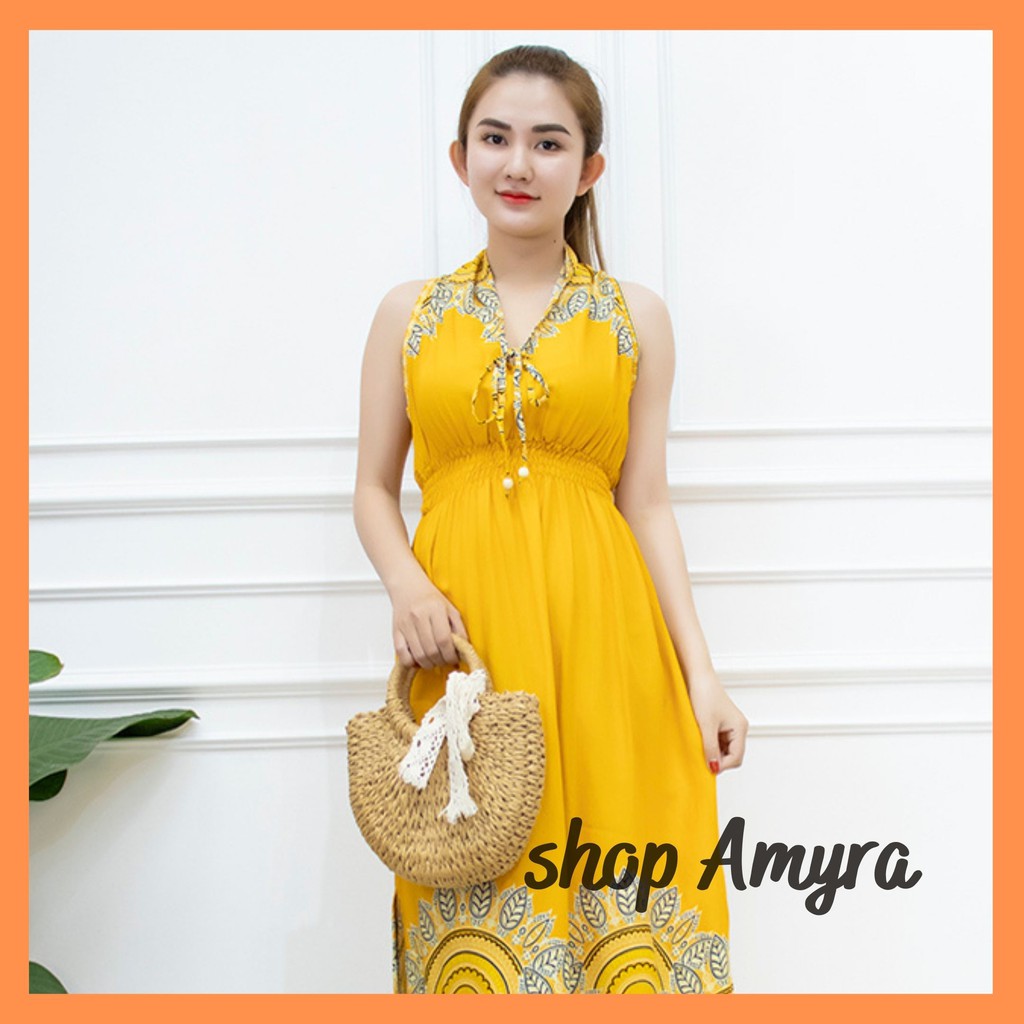 Đầm maxi nữ đi biển hở lưng AMYRA váy nữ maxi đi biển hai màu họa tiết hoa MX028