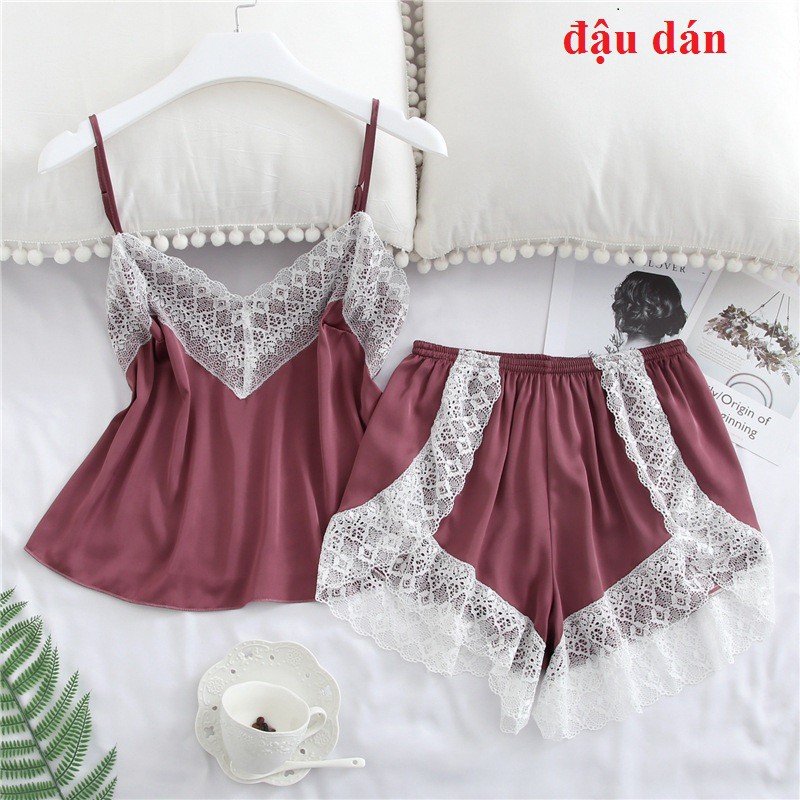 Đồ ngủ lụa đùi 2 dây cao cấp💝FREESHIP💝  SL160 váy ngủ pijama đui cộc tay ngủ lụa đẹp siêu sale giá rẻ