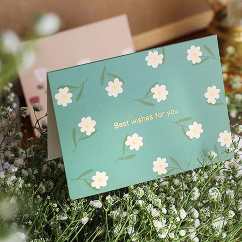 Set 6 tấm thiệp chúc mừng in hoa màu đồng kèm phong bì lễ hội