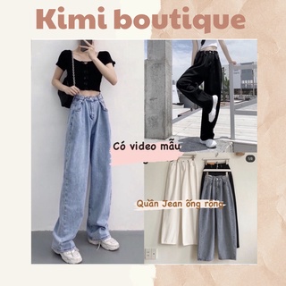 Quần jean ống suông rộng phối khuy gài eo phong cách ulzzang Hàn Quốc - 𝑲𝒊𝒎𝒊𝒃𝒐𝒖𝒕𝒊𝒒𝒖𝒆