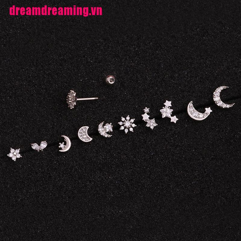 Bông Tai Hình Mặt Trăng Đính Đá Thời Trang Cho Nữ