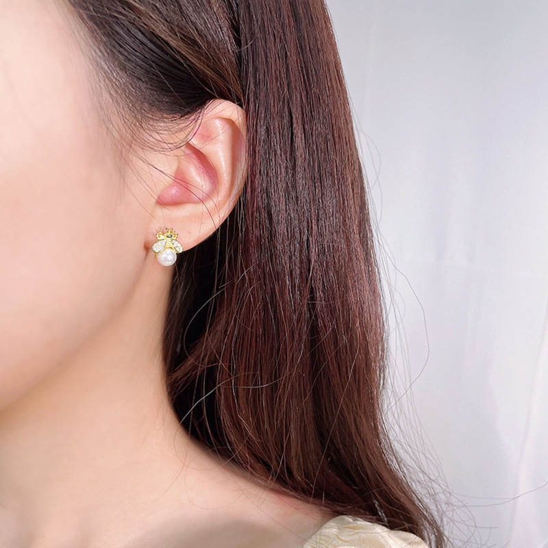 Bông Tai Hình Con Ong Bằng Kim Loại Đính Ngọc Trai Giả Sang Trọng Cho Nữ