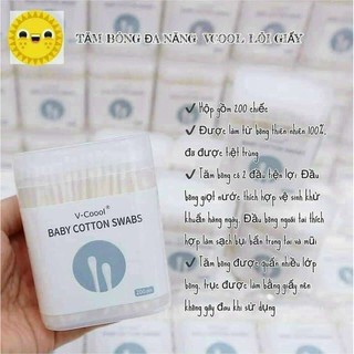 Tăm Bông Đa Năng Vcool Cho Bé Hộp 200 Chiếc
