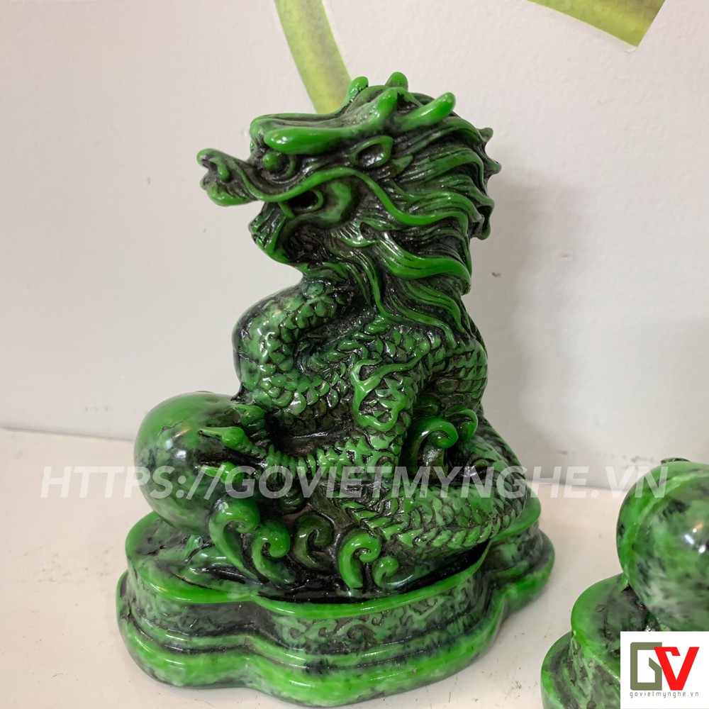 Tượng đá trang trí thanh long phong thủy - Tượng rồng đá xanh lục bích - Size nhỏ để bàn - Chiều cao 11cm