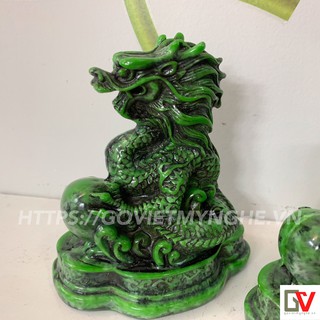 Tượng đá trang trí thanh long phong thủy - Tượng rồng đá xanh lục bích - Size nhỏ để bàn - Chiều cao 11cm
