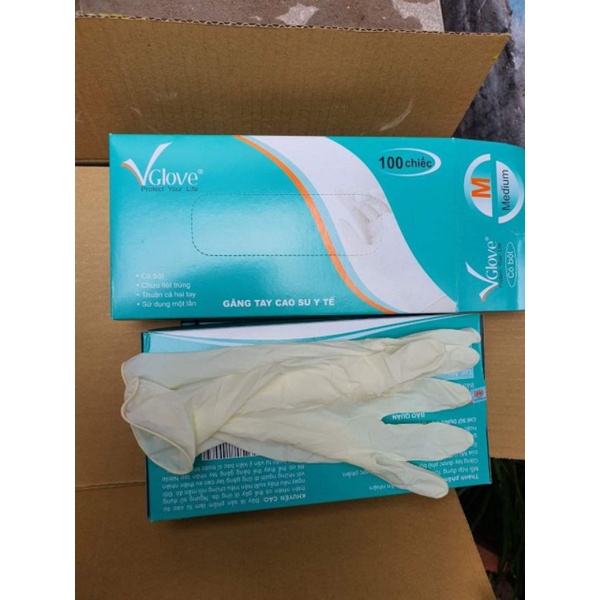 Hộp 100 Cái Găng Tay Cao Su Y Tế Vglove Có Bột, Không Bột Khải Hoàn Size XS-S-M-L Găng Tay Latex Chính Hãng | BigBuy360 - bigbuy360.vn