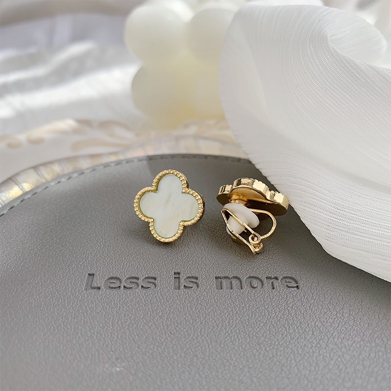 Khuyên tai kẹp không bấm lỗ chốt cố định K124 bằng hợp kim mạ vàng hình bông hoa dáng ngắn Leous Accessories